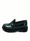 Lackleder Damen Loafers in Grün Farbe