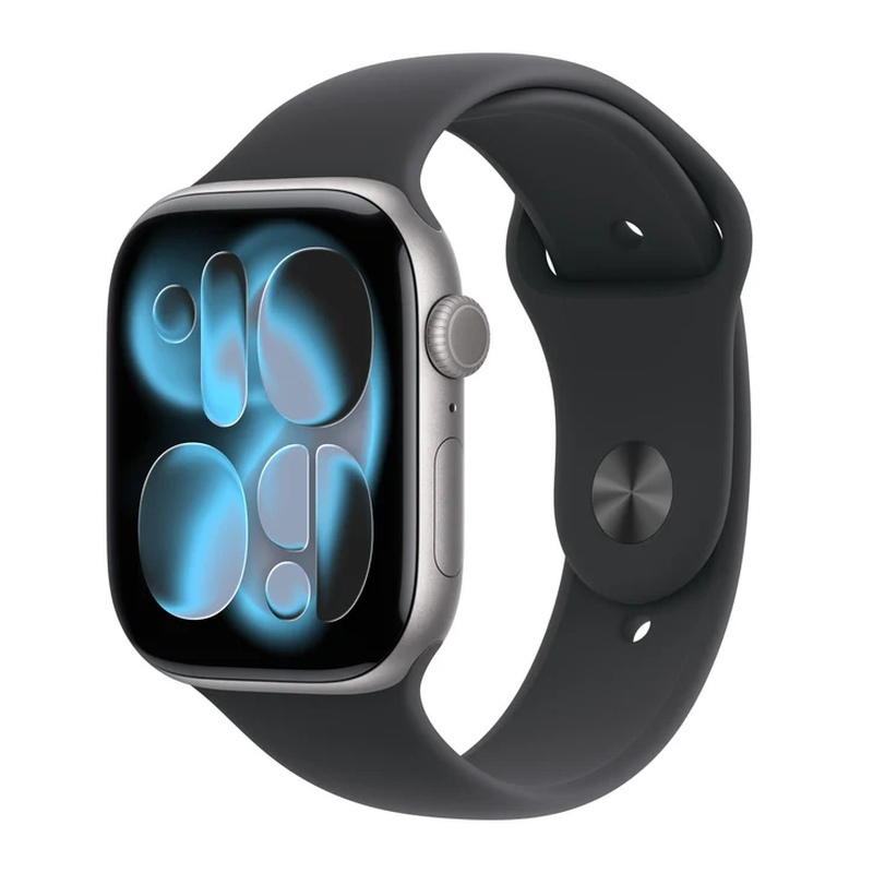 Apple Watch Series 11 Aluminium 46mm Αδιάβροχο με Παλμογράφο (Space Grey Aluminium Case with Black Sport Band - S/M) (MEV04LWA)