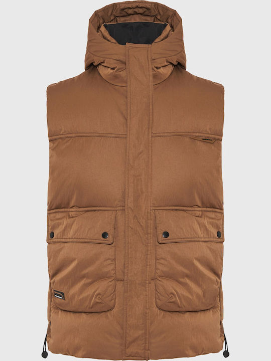 Funky Buddha Sleeveless Jacket Puffer Brown