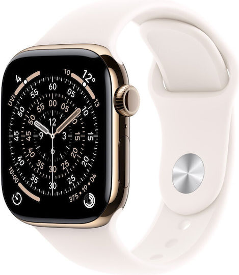 Apple Watch Series 11 Titan 42mm Wasserdicht mit eSIM und Pulsmesser (Gold Titanium Case with Light Blush Sport Band - M/L)