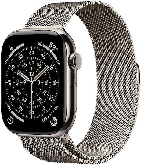 Apple Watch Series 11 Titanium 42mm Waterproof with eSIM and Heart Rate Monitor (Natural Titanium Case with Natural Milanese Loop)
