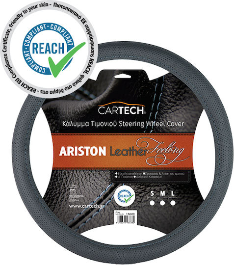 Cartech Κάλυμμα Τιμονιού Αυτοκινήτου Δερμάτινο Γκρι με Γκρι Ραφή