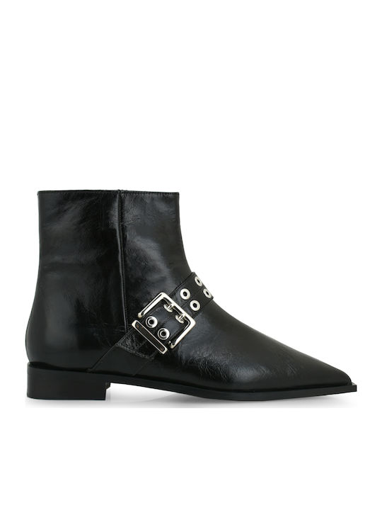 Leder Stiefeletten Damen Schwarz