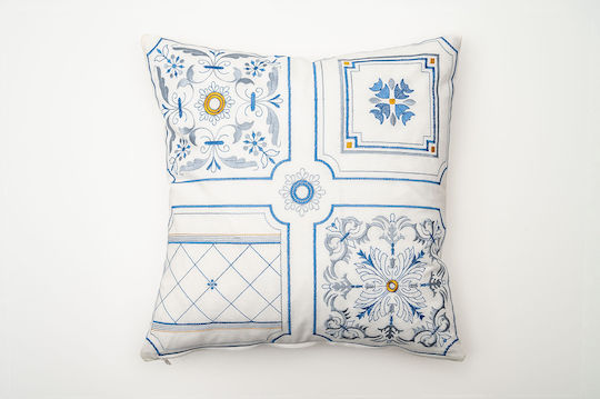 F&L Dekorativer Kissenbezug Weiß Blau Goldene 45x45cm
