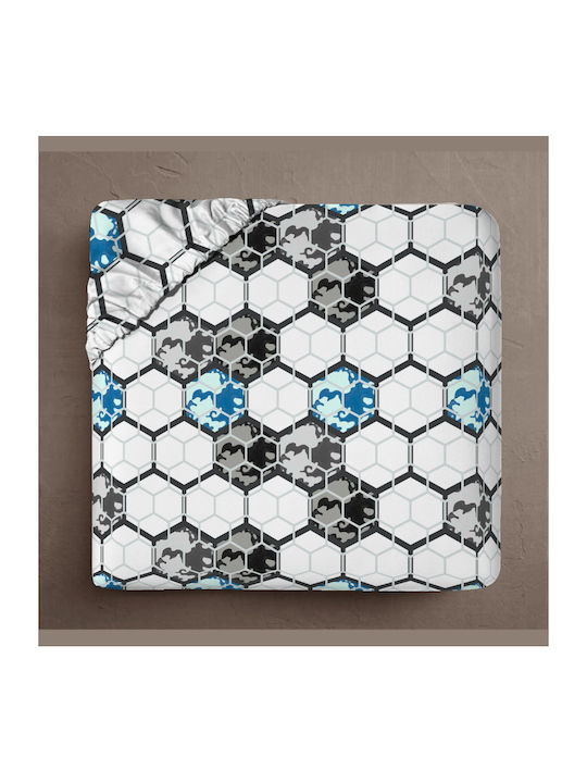 Isadore Lorraine Sheet for Single Bed with Elastic 100x200+30cm. Beehive-blue