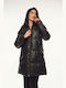 Women's Long Lifestyle Artificial Leather Jacket for Winter with Hood Black