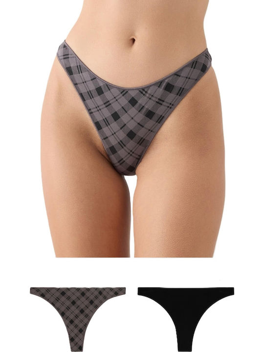 Minerva Fimelle Damen Zeichenfolge 2Pack Black-...