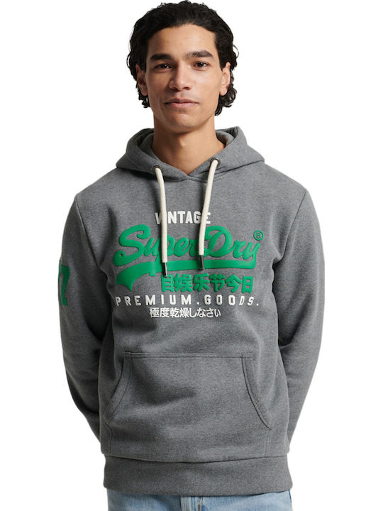 Superdry Logo Sweatshirt with Hood Rich Charcoa...