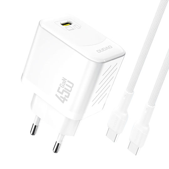 Dudao Charger GaN with USB-C Port and Cable USB-C - USB-C 45W Power Delivery Whites (A28C)
