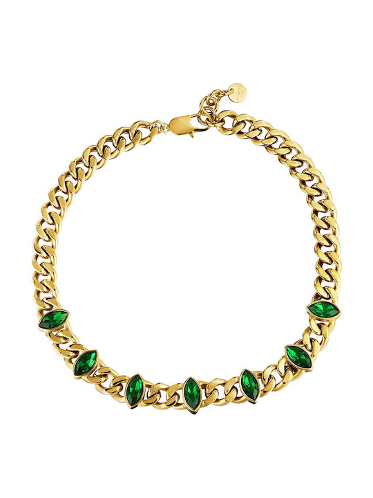 Dyrberg/Kern Necklace from Gold Plated Steel Green