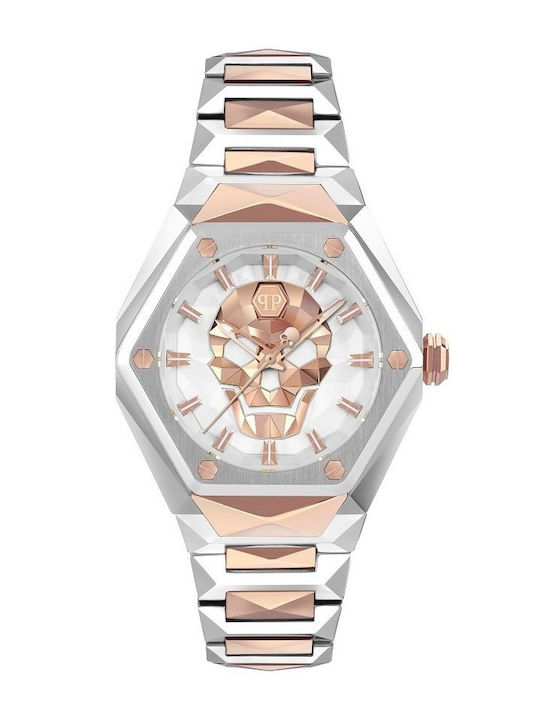 Philipp Plein Skull Men's Watch Battery with Pink Gold Metal Bracelet