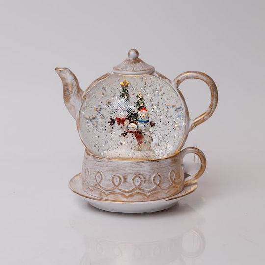 Illuminated White Teapot Water Inside Battery 3xaa Timer 1 Warm White Led 19*15*19cm Ip20 Eurolamp 600-47217