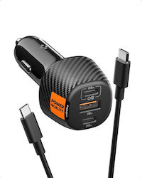 Spigen Auto-Ladegerät mit Anschlüssen 1xUSB-A 2xType-C und Kabel Typ-C,TC-TC
