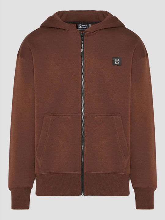 Vinyl Art Clothing Cardigan With Hood White Brown