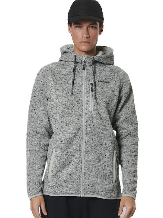 Body Action Ανδρική Ζακέτα Fleece με Κουκούλα Γκρι