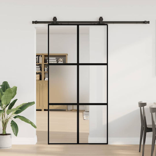 Vidaxl Комплект Плъзгаща Врата Материал Черен 102,5x205 См