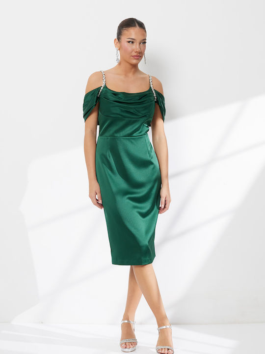Sommer Midi Abendkleid Satin Grün