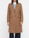 Wool Women's Biege Coat with Buttons
