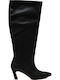 Leather Medium Heel Women's Boots with Zipper Black