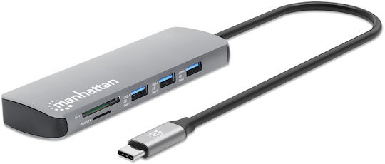 Manhattan USB-C Docking Station με HDMI 4K PD Ethernet Γκρι (190459)