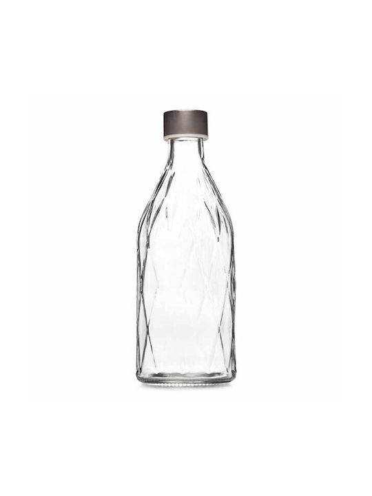 Homestyle Prisma Bottle Water Glass with Screw Cap Silver/Transparent 1000ml