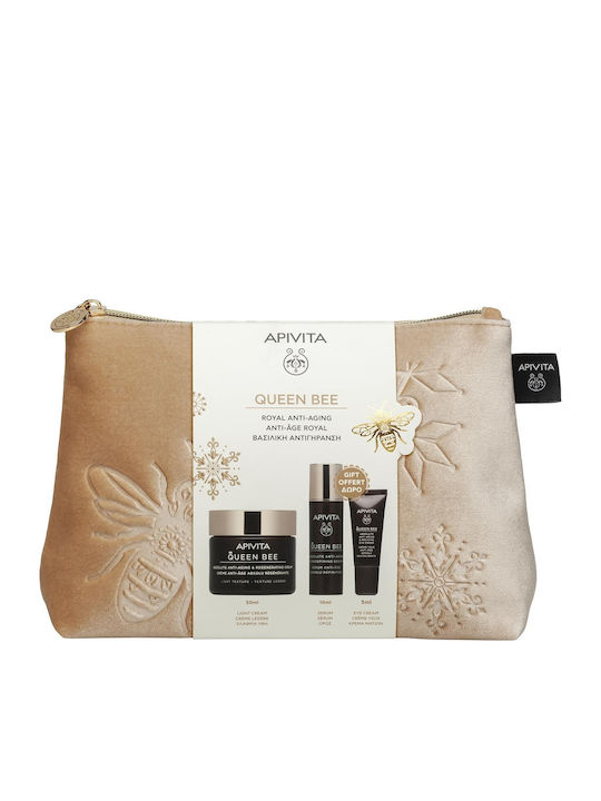 Apivita Queen Bee Routine Hautpflegeset für Anti-Aging, Feuchtigkeitsspendend & Aufhellung Licht 4Stück