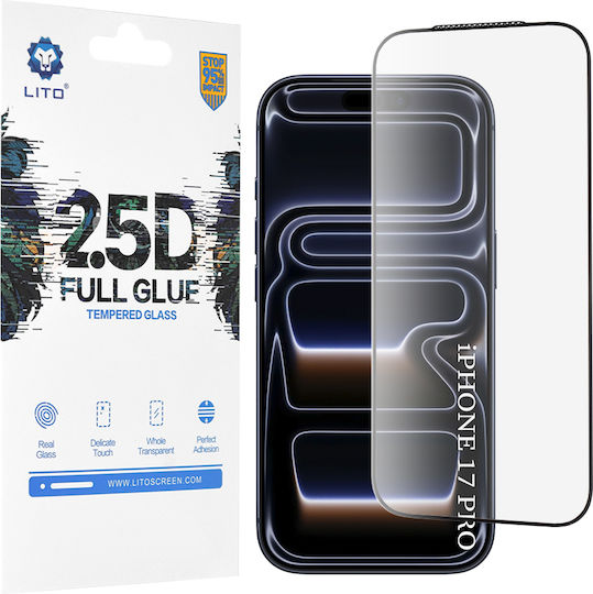 Lito 2.5D Full Glue Tempered Glass Μαύρο (iPhone 17 / 17 Pro / 16 Pro)