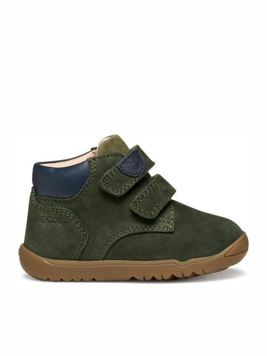 Geox Leather Kids Boots with Velcro Green
