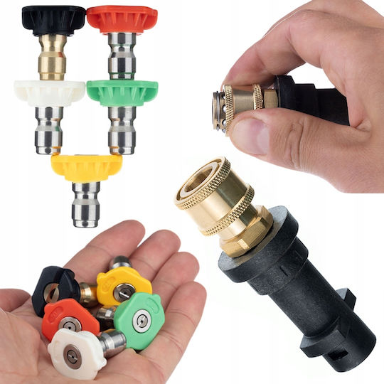 Nozzle Set 0° 15° 25° 40° Soap + 1/4" Bayonet Adapter Kärcher K2–K7 Pressure Washers 1/4" Quick-Coupling Reducer 200 Bar