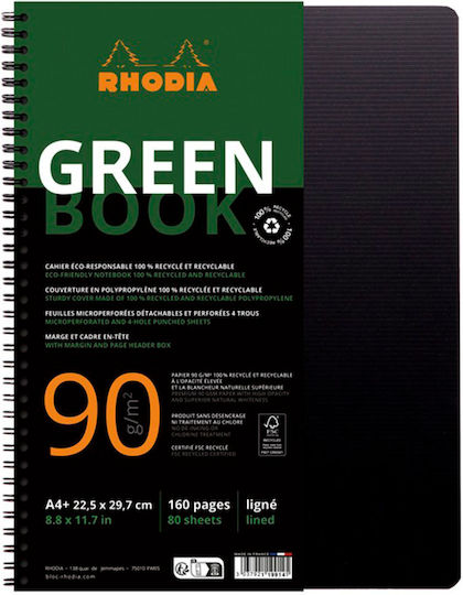 Rhodia Σημειωματάριο Σπιράλ 80 Φύλλων Ριγέ Μαύρο