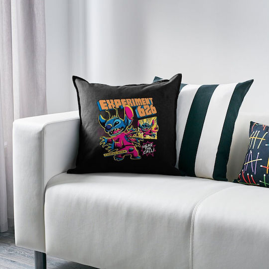 Stitch Experiment 626 Kids Throw Pillow Couch Black 100% Cotton Includes Filling 50x50cm