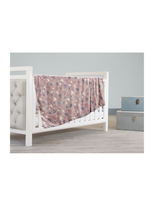 Κουβέρτα Κούνιας Heart Fleece Ροζ 110x150εκ.