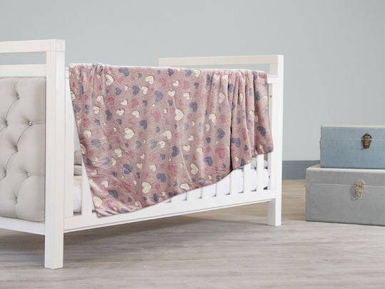 Baby Blanket Cot Heart Fleece Pink 110x150cm