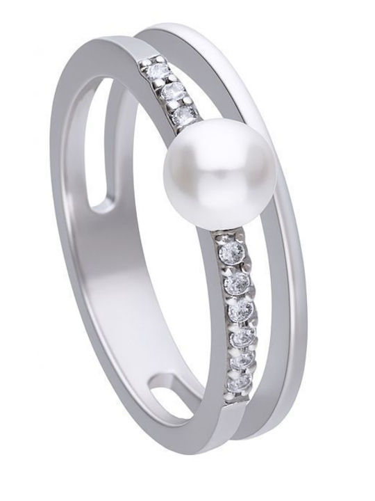 Diamonfire Γυναικείο Δαχτυλίδι με Πέρλες & Ζιργκόν από Ασήμι