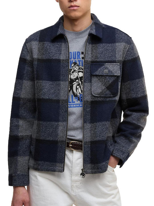 Hailwood Long Sleeve Flannel Overshirt In Regular Fit Checked Classic Navy
