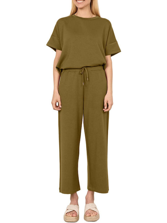 Soya Concept Women's High-waisted Fabric Trousers with Elastic Olive