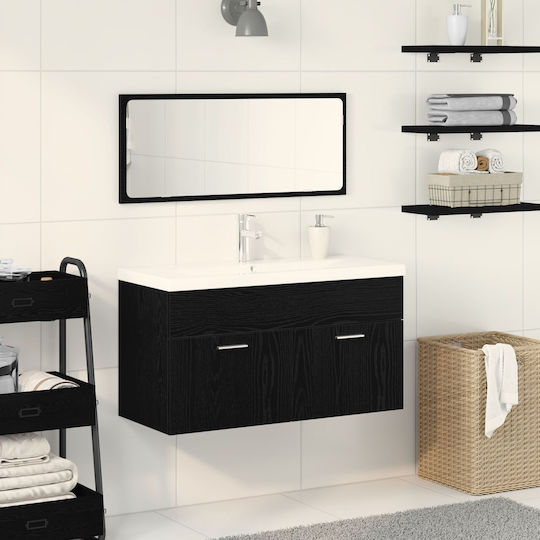 vidaXL Waschtisch mit Waschbecken & Spiegel L90xB46xH38.5cm Black Beech