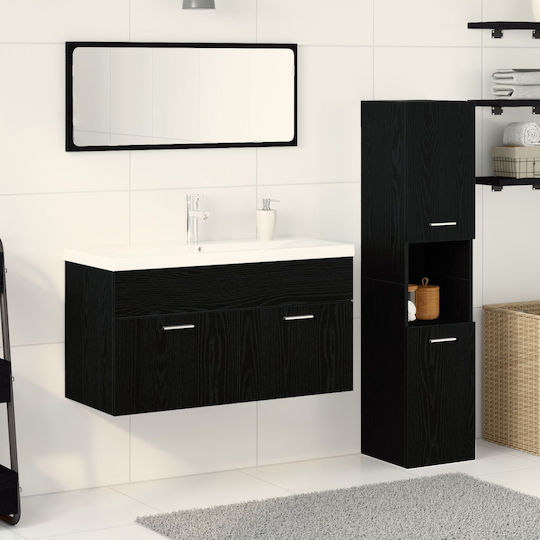 vidaXL Шкаф със Мивка, Огледало & Колона Д90xШ38.5xВ46см Black Beech