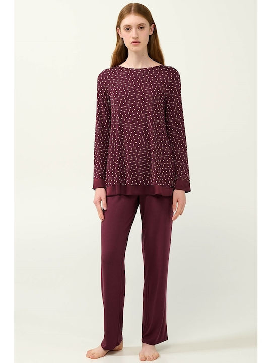Vamp Winter Damen Pyjama-Set Burgundisch