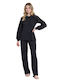 Jeannette Lingerie Χειμερινό Γυναικείο Σετ Πιτζάμας Black