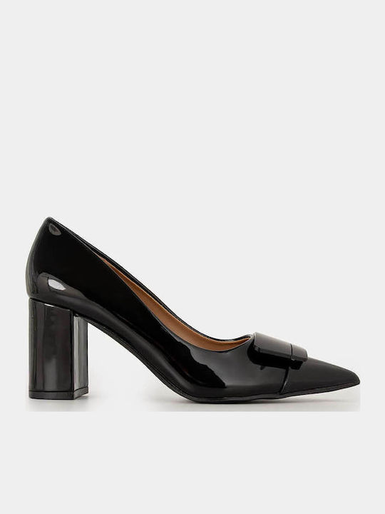 Patent Leather Pointed Toe Black Medium Heels