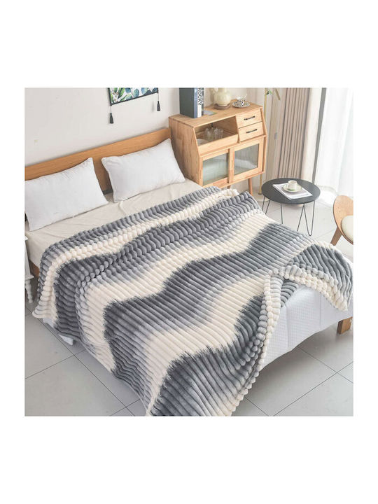 SpitiBazaar Blanket Velvet Queen 220x240cm Ανοιχτό Γκρι - Λευκό