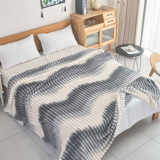 SpitiBazaar Decke Samt Übergröße 220x240cm Ανοιχτό Γκρι - Λευκό