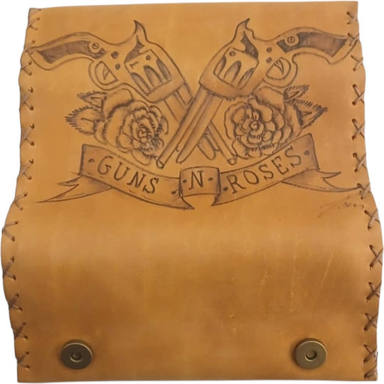 Handgefertigte Lederne Tabaktasche mit Feuergravur Design Guns N Roses Herstellerfarbe Tabak Kpn-1054