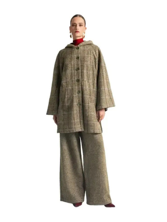 Women's Khaki Coat Oversized with Buttons