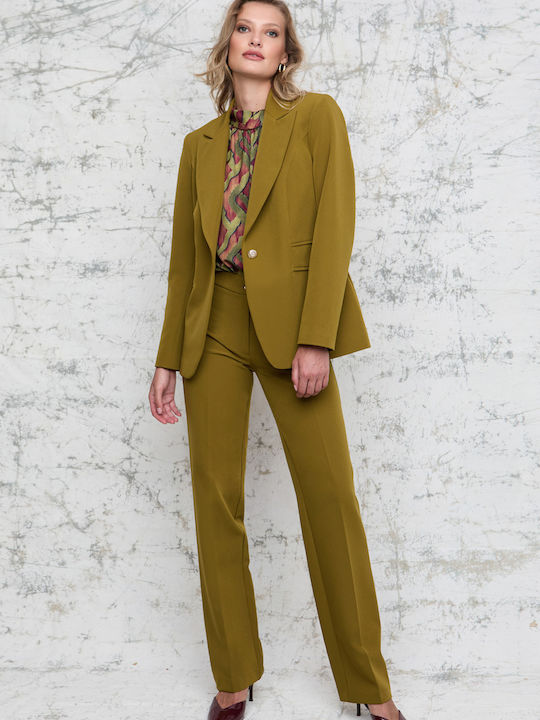 La Soie Line Damen Krepp Blazer Green