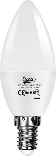 Lucas Λάμπα LED 13W 110mm για Ντουί E14 και Σχήμα C37 Φυσικό Λευκό 1170lm