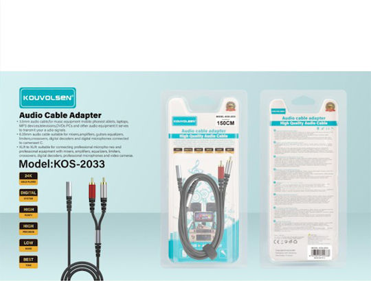 Kouvolsen Καλώδιο Ήχου 3.5mm female - 2x RCA male Μαύρο 1.5m KOS-2033