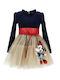 Girls Dress Long Sleeve Tulle Set with Accessories Blue