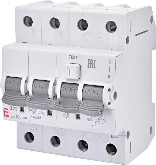 Интерруптор Диференциал Rcbo 3p+n 16a 30ma 6ka Крива C Тип A Kzs 002174924 Eti